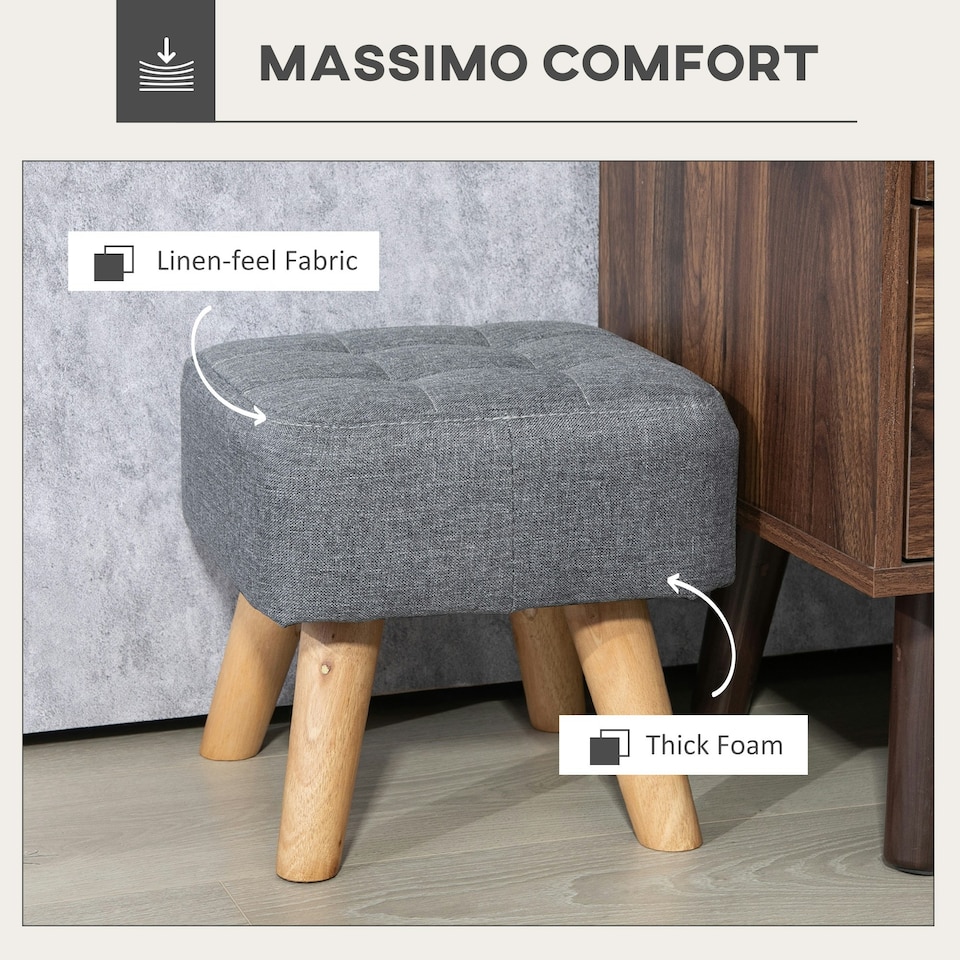 image 1 of HOMCOM Modern Footstool, Fabric Foot Rest with Rubber Wood Legs Grey