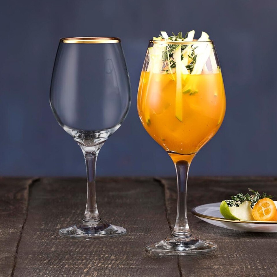 image 1 of Amber Gold Rimmed Wine Glass Drinking Glasses Sets Gift | Clear | Clear | 295ml (Set of 12)