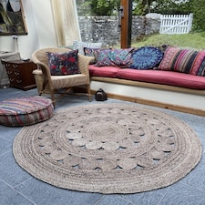 GHERANA Circle Rug in Flat Weave Round Design - Jute - L120 x W120 Brown
