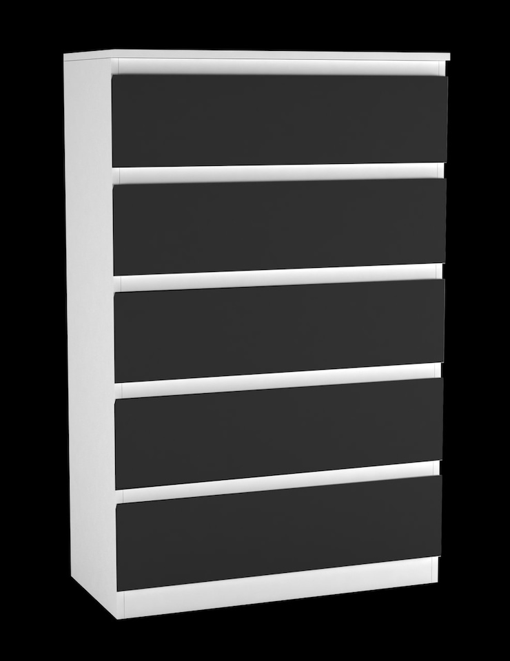 image 1 of Minimalist Chest of 5 Drawers 108.5x70x35 | White | White & Black | 1