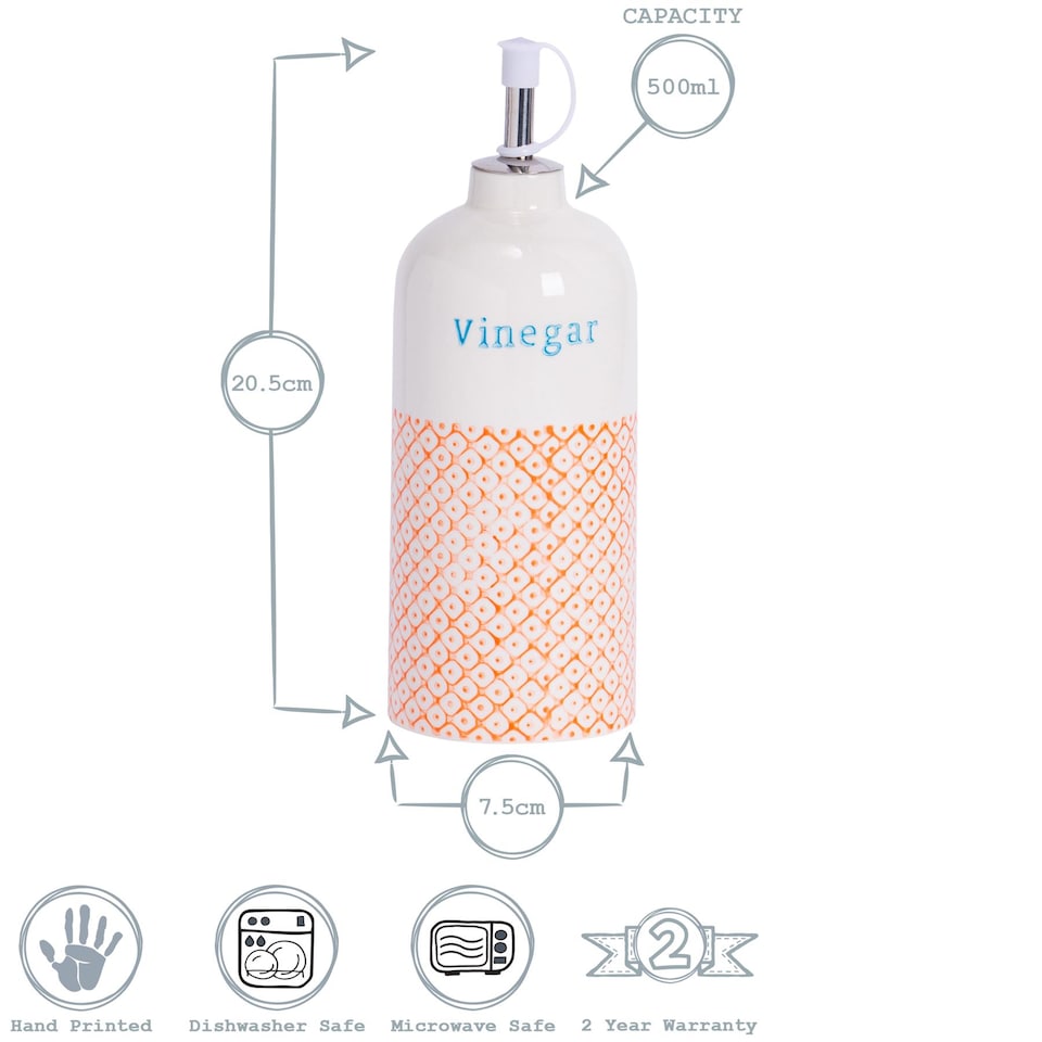 image 1 of Nicola Spring Hand-Printed Vinegar Pourer Bottle - 500ml - Orange