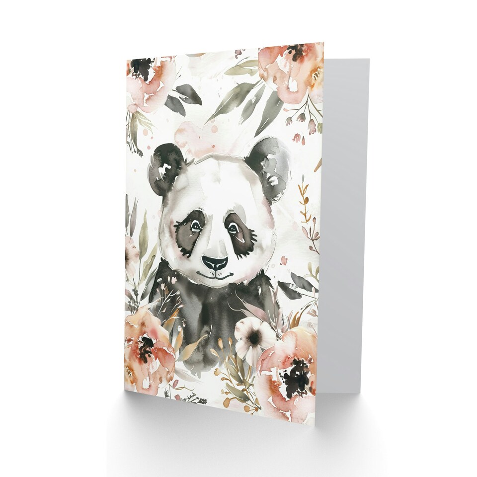 image 1 of Animal Panda Lover Fun Pastel Soft Floral Flowers Him Her Birthday Card