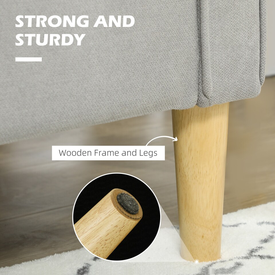 image 1 of HOMCOM Modern 2 Seater Sofa with Hidden Storage, 117cm Tufted Cotton Couch with Wood Legs, Compact Loveseat for Living Room, Kitchen, Light Grey