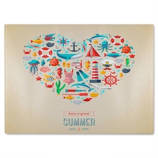 Love Heart Of Sealife & Nautical Items Glass Chopping Board | Multi