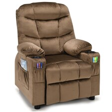 COSTWAY Kids Recliner Chair Velvet Adjustable Sofa Chair Coffee Brown
