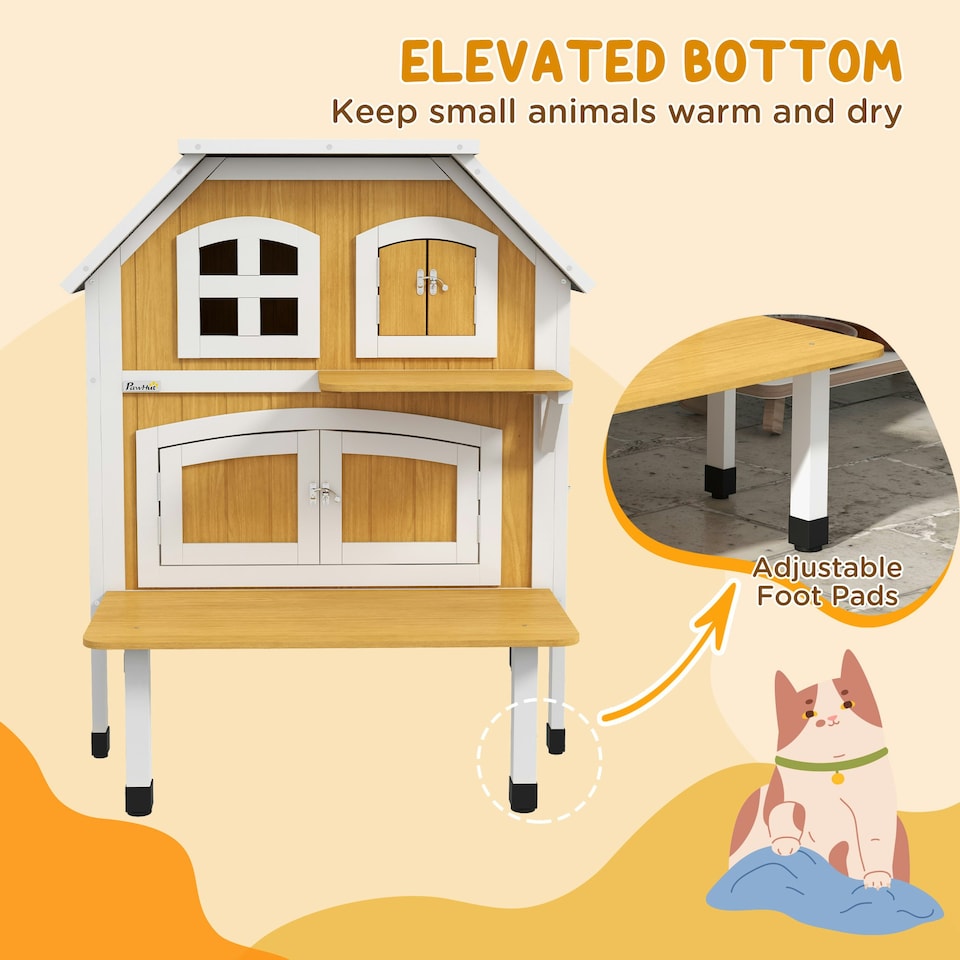 image 1 of PawHut Outdoor Cat House Cat Shelter w/ Openable Asphalt Roof, Escape Doors