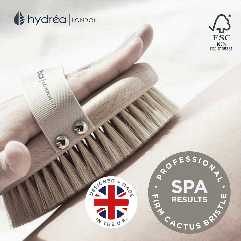 image 1 of Hydréa London Professional Vegan Dry Body Brush FSC® Certified Beechwood with Cactus Bristle for Exfoliation & Detox