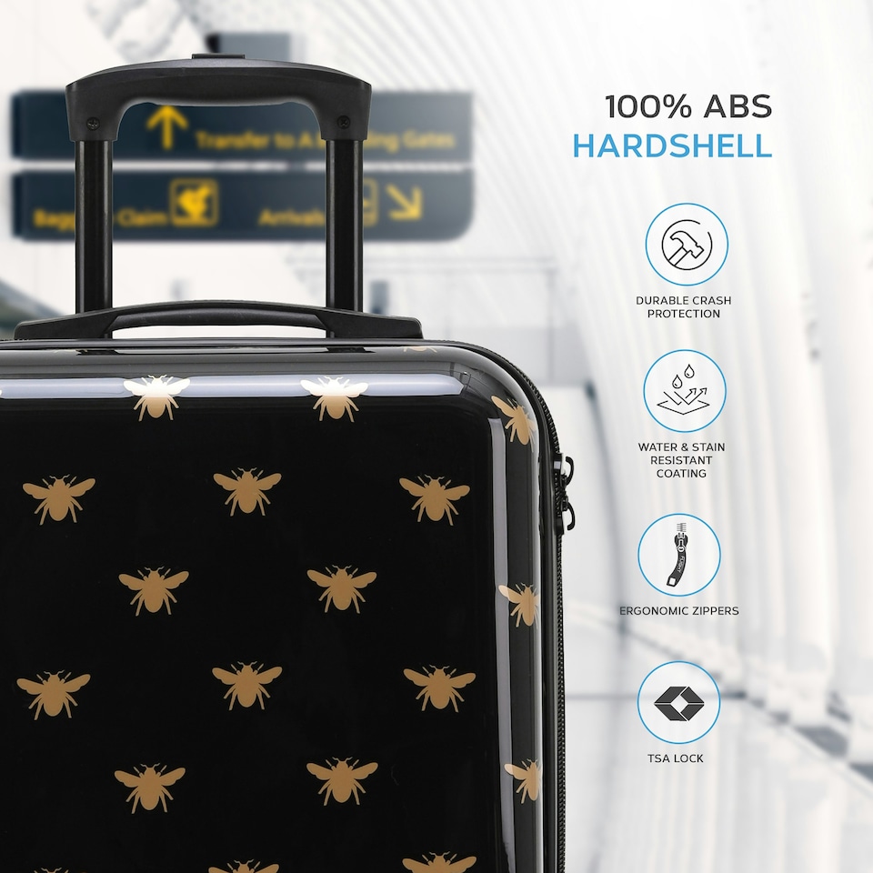 image 1 of Flight Knight Carry On Suitcase - 8 Wheel TSA Lock USB Port - Anti Crack Case Hard Luggage Approved for easyJet, Jet2, BA Pink | Rose Gold/White Butterfly | Cabin Bag
