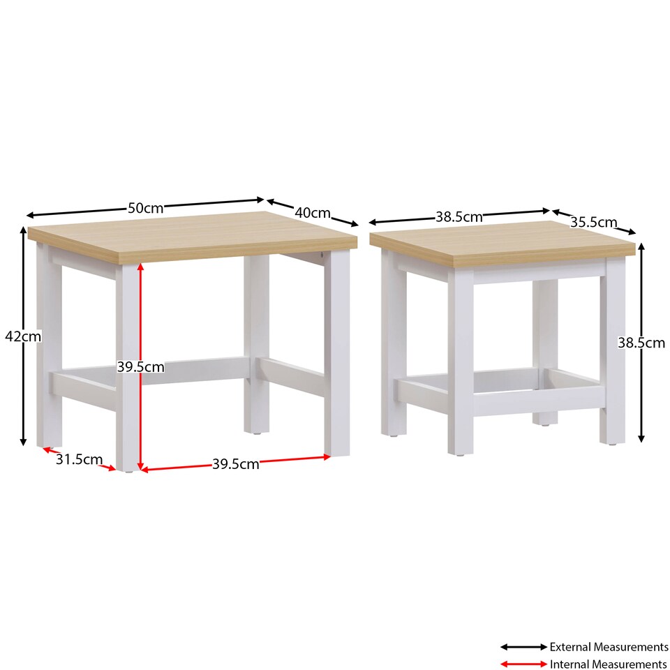 image 1 of Vida Designs Arlington Nest of Tables 2 Piece Set Nesting Sofa Bedside Side Table, White & Oak