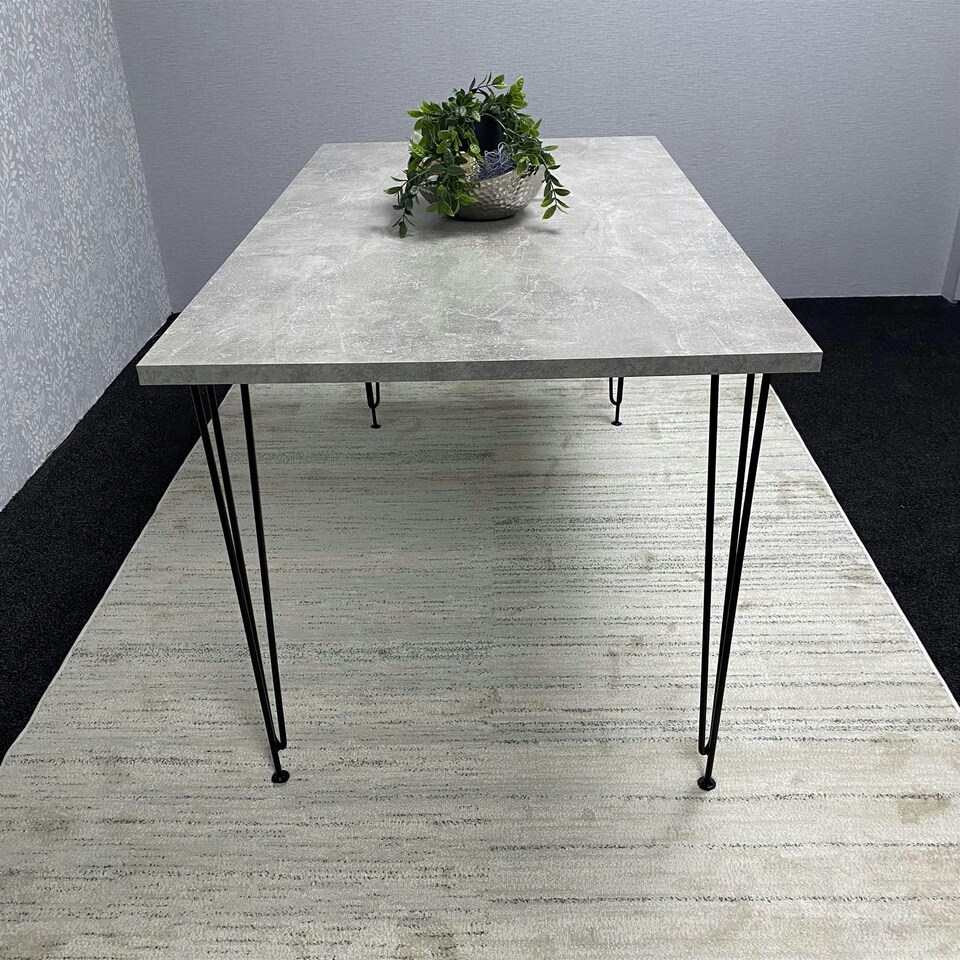 image 1 of Modern Grey Rectangular Dining Table with Hairpin Legs  Compact Kitchen & Dining Room Table (L140) Grey