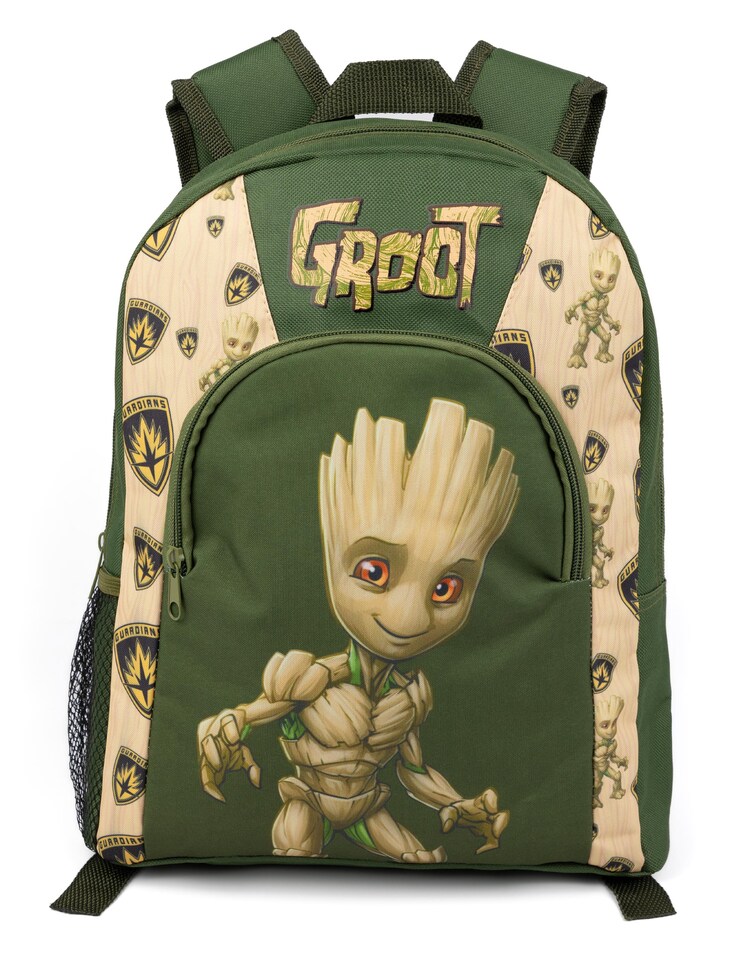 image 1 of Marvel Guardians of the Galaxy Kids Backpack | Green Rucksack For Boys & Girls with Adjustable Straps | Practical & Organised Baby Groot School Bag | Movie Luggage Merchandise Gift for Kids & Teens | Green | Green Brown