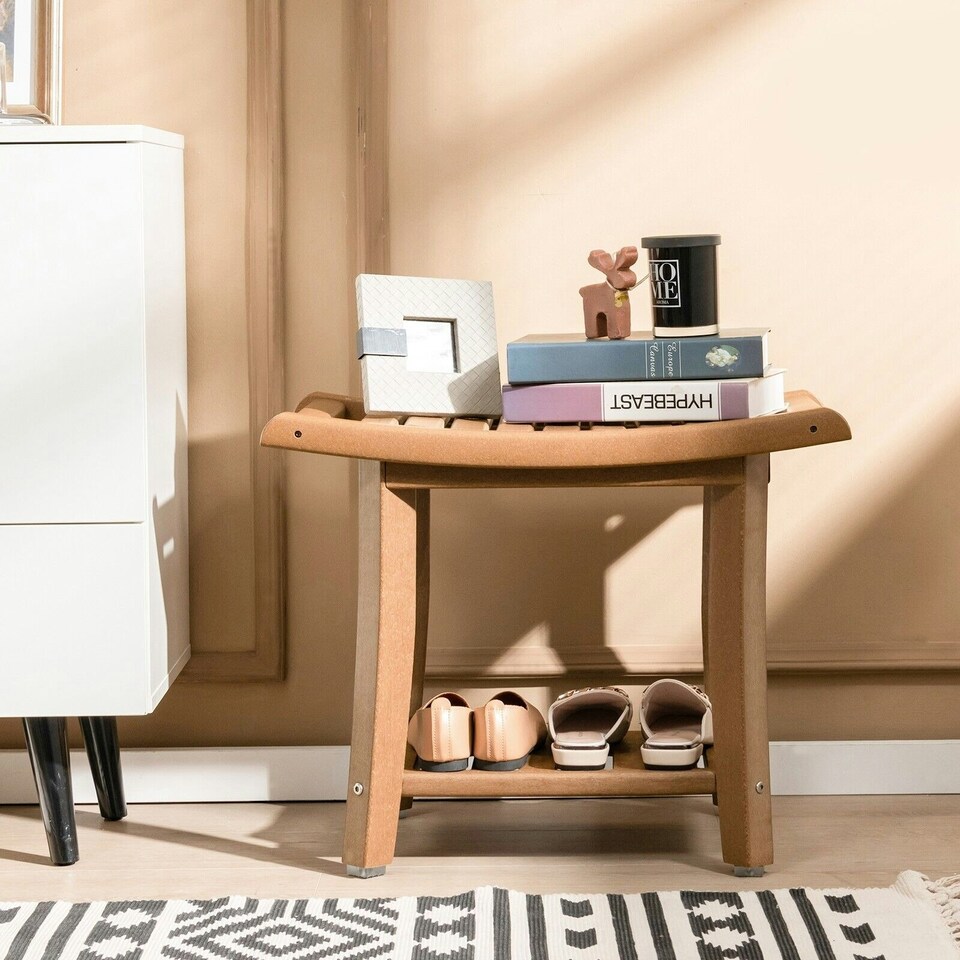 image 1 of COSTWAY Shower Bench Stool Bathroom Seat 2-Tier Brown