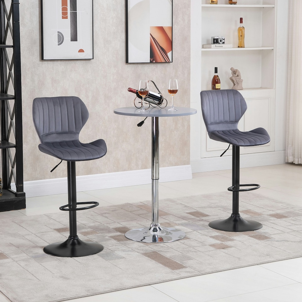image 1 of HOMCOM Bar Stool Set of 2 Fabric Adjustable Height Swivel Counter Chairs