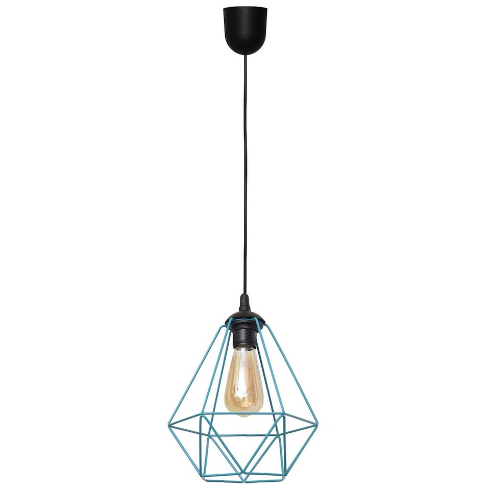 Karo Wire Frame Pendant Ceiling Light Black, Turquoise 24cm