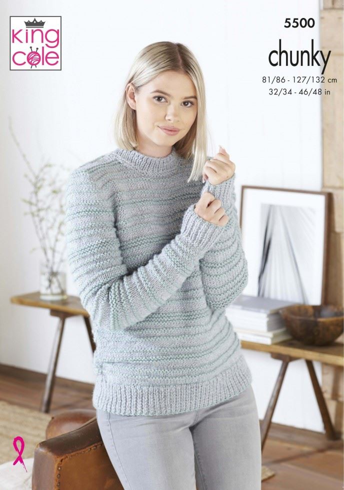 King Cole Big Value Poplar Chunky Knitting Pattern 5500, Sweaters for Men and Women - 32 - 40 Inches & 42 - 52 Inches