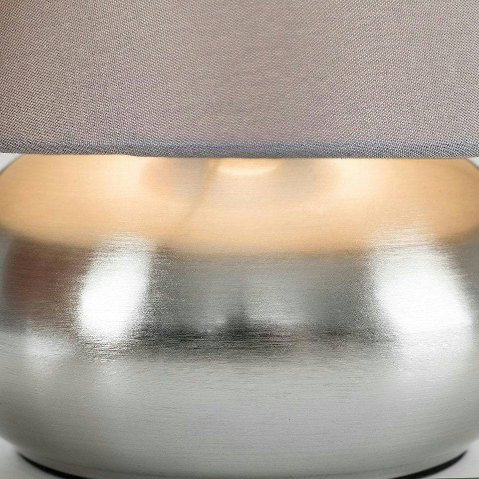 image 1 of ValueLights Pair Of Modern Brushed Chrome Bedside Touch Table Lamps With Grey Shades