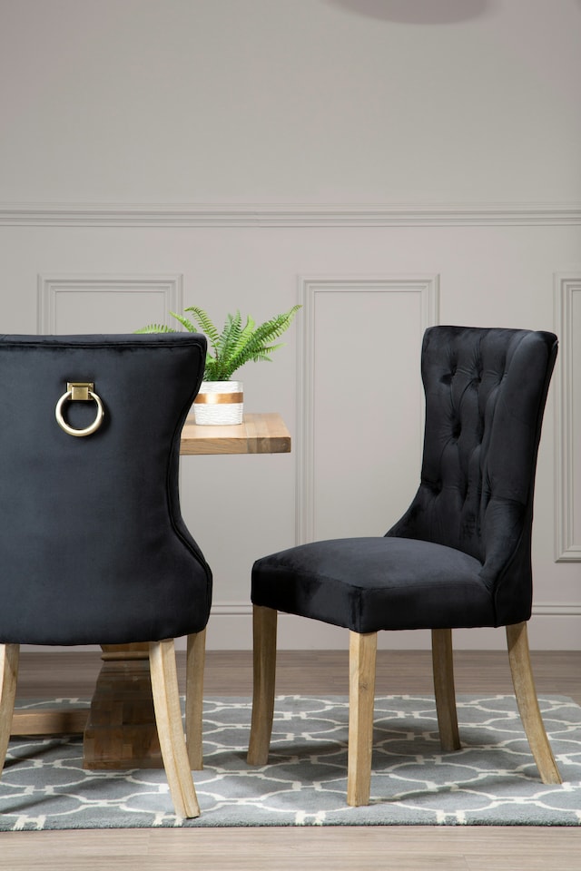 image 1 of Black Buttoned Dining Chair,Button Tufted Accent Chair,Upholstered Seat With Wooden Legs,Decorative Chair | Black