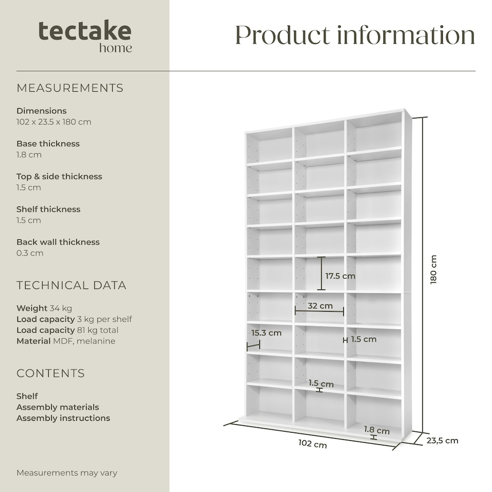 image 1 of CD Shelf Unit Christel - 27 compartments for up to 1080 CDs White