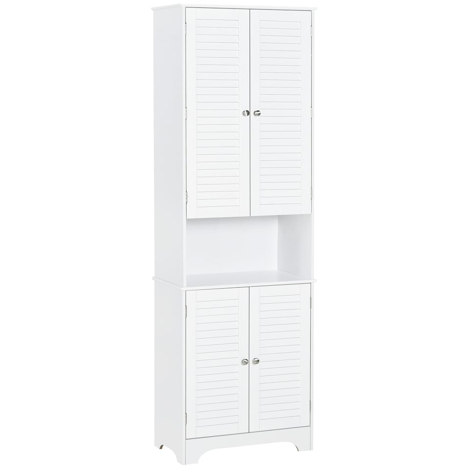 image 1 of HOMCOM 183x60cm Tall Freestanding Bathroom Cabinet Retro 3 Compartments White White