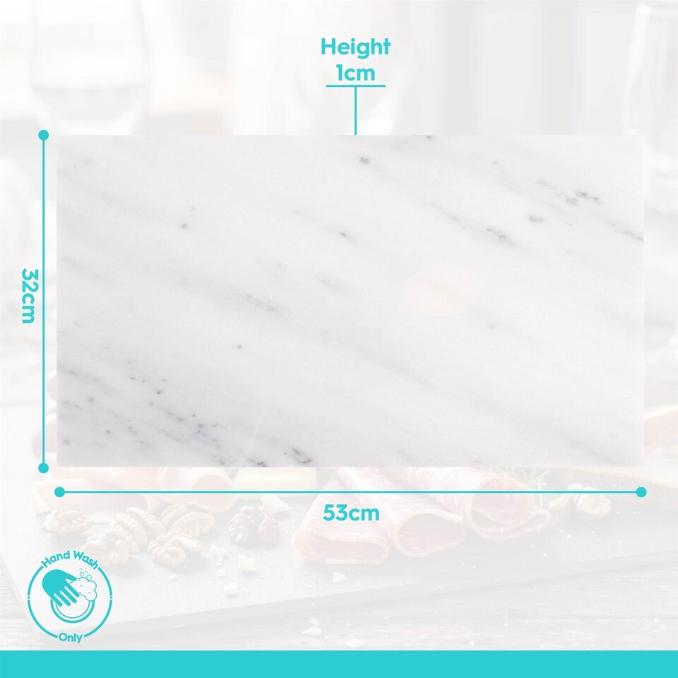 image 1 of Argon Tableware Marble Serving Board - 53 x 32cm Non-Slip Stone Cutting Board Kitchen Worktop Protector Food Prep Platter | White | White