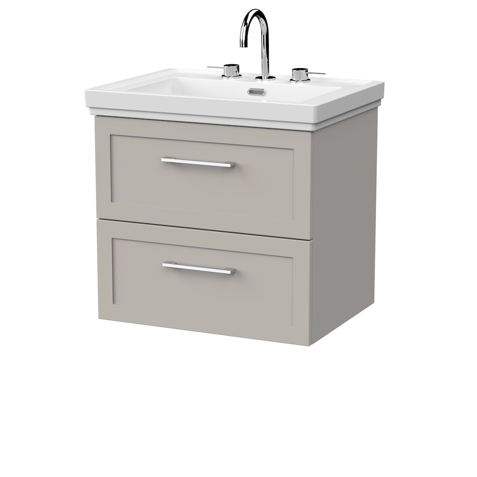image 1 of Balterley Stonnall Traditional Wall Hung 2 Drawers Vanity Unit with Traditional 3 Tap Hole Fireclay Basin, 600mm, Pebble Grey