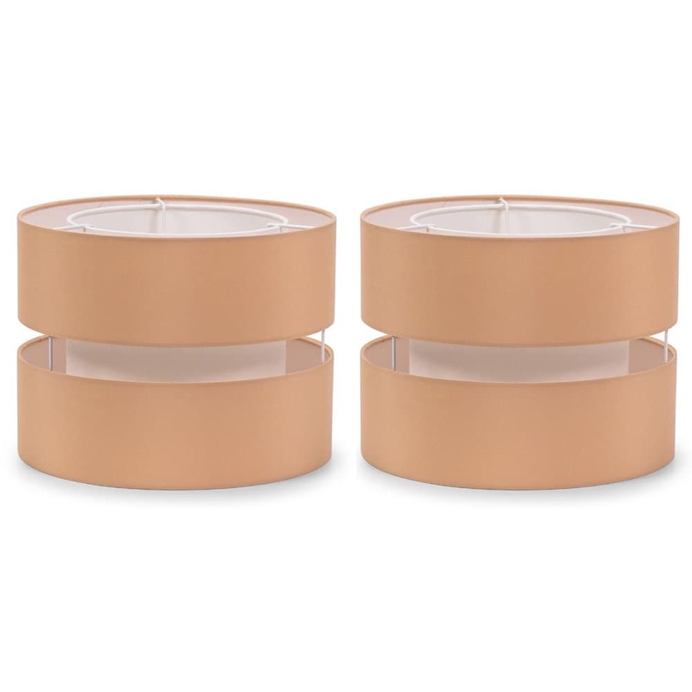 ValueLights Sophia Pair of Two Small 26cm Drum Easy Fit Ceiling Light Lamp Shades in Camel | Size: 10 inches