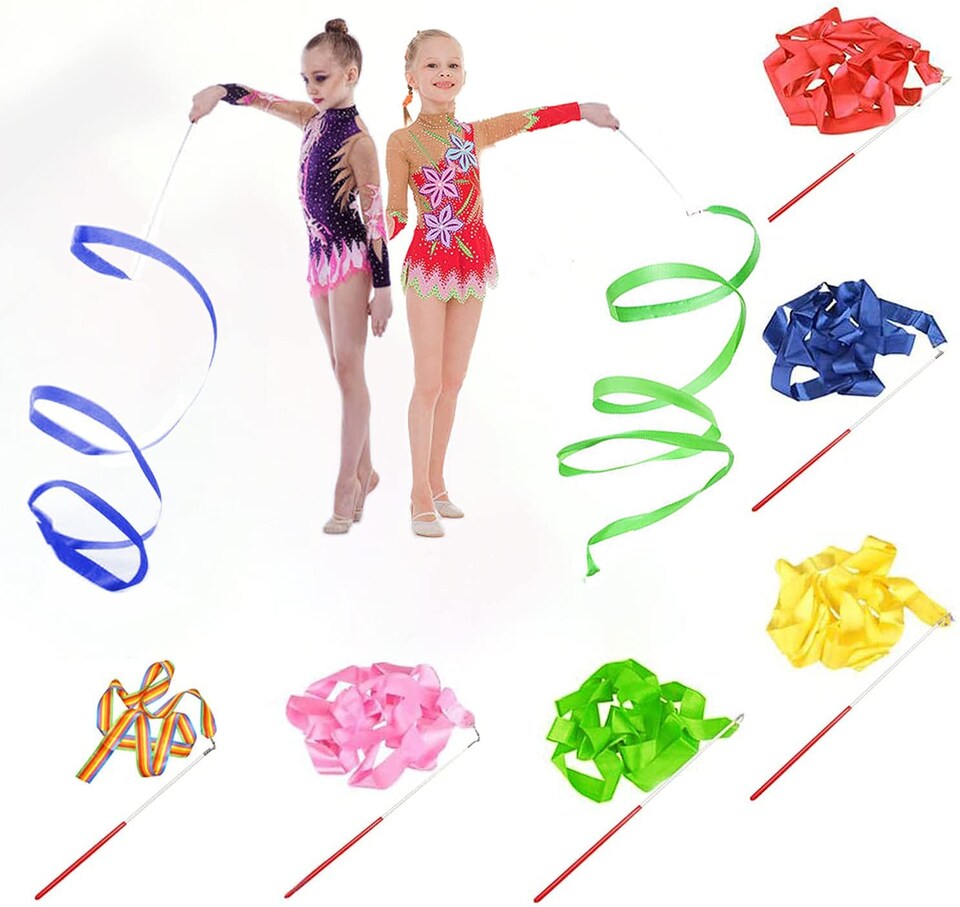 image 1 of 5 Assorted Colours Rhythmic Gymnastics Ribbon Wand, Dance Streamer Baton