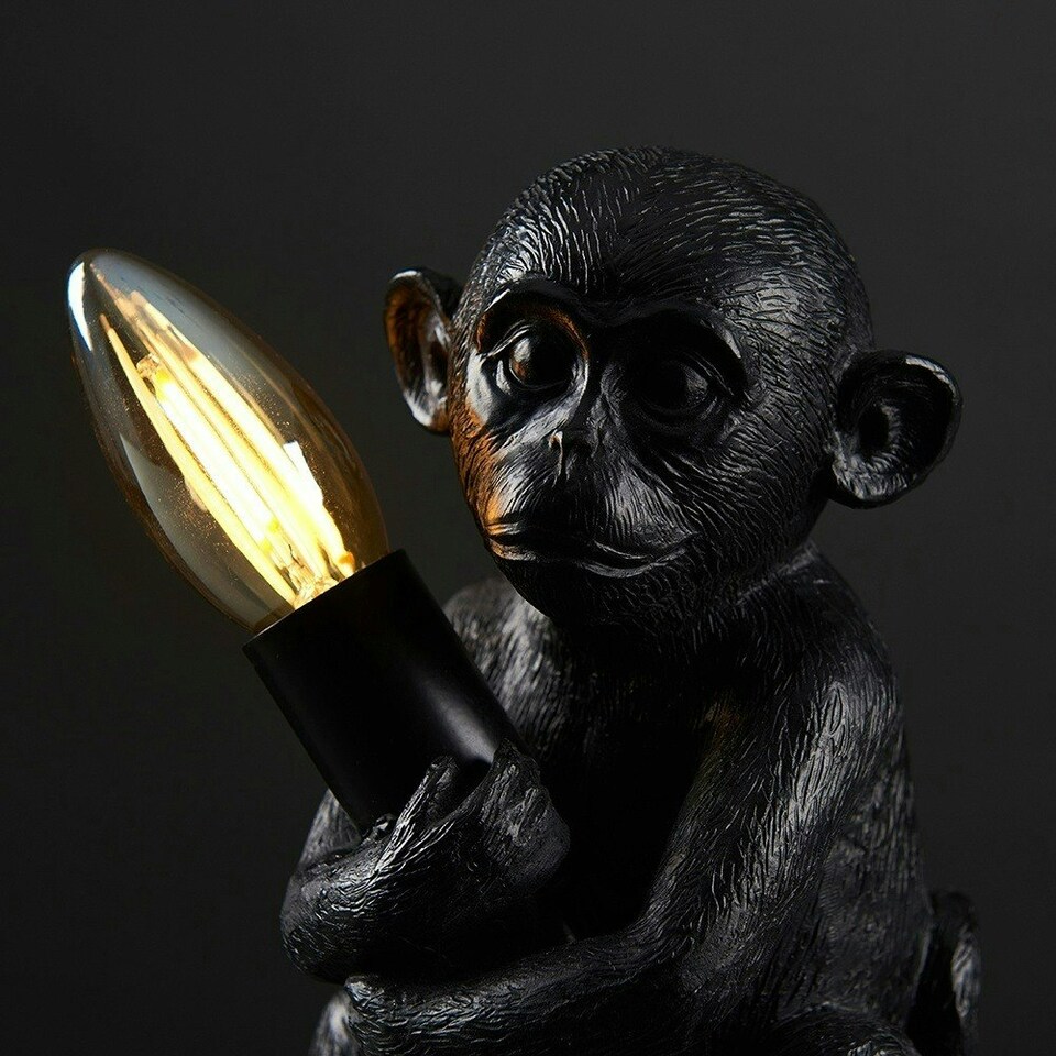 image 1 of ValueLights Monkey Animal Quirky Modern Black Painted Table Lamp