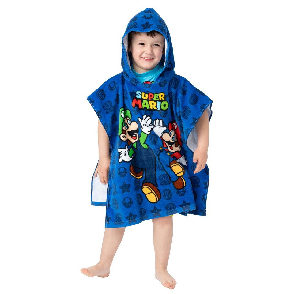 image 1 of Super Mario Childrens/Kids Hooded Towel - Blue - One Size