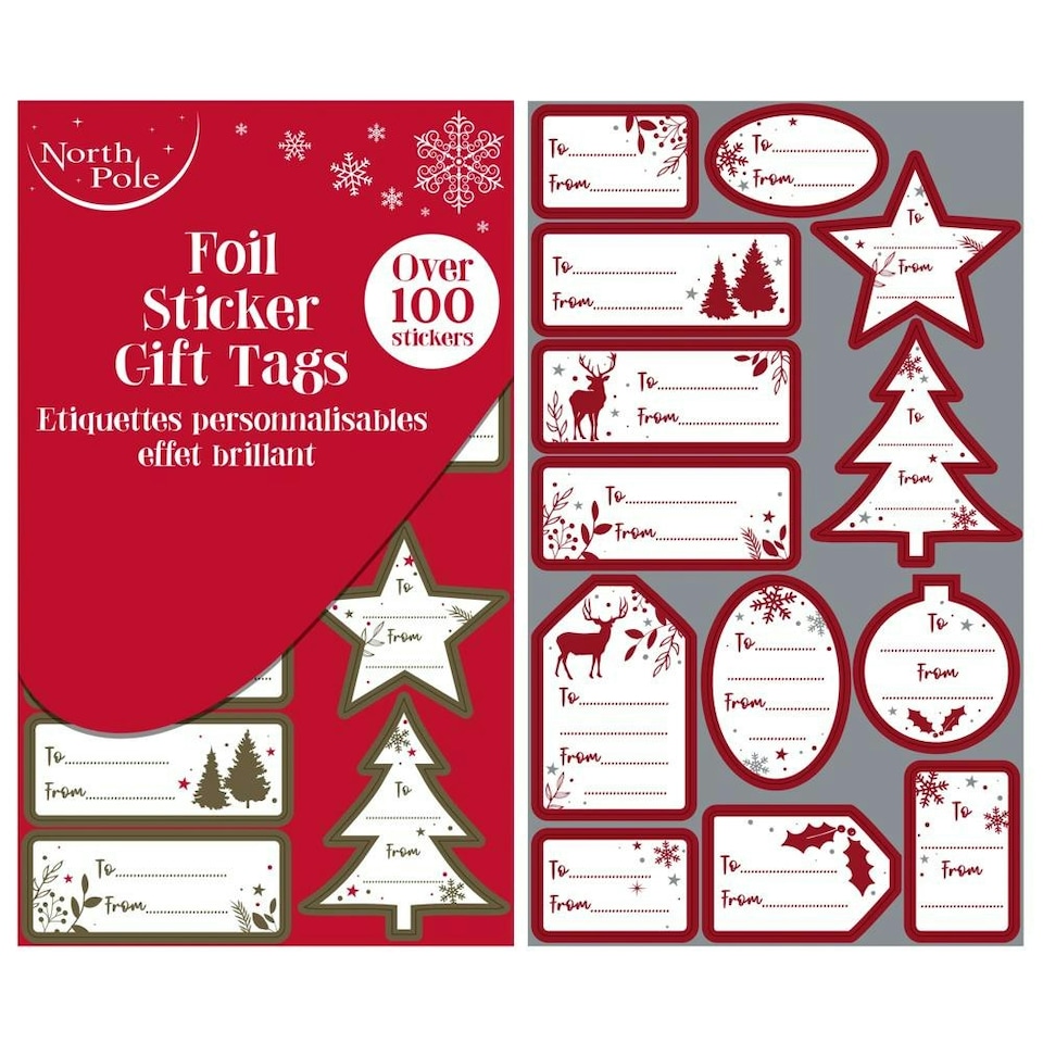 Pack of 100 Christmas Contemporary Foil Gift Sticker Tags