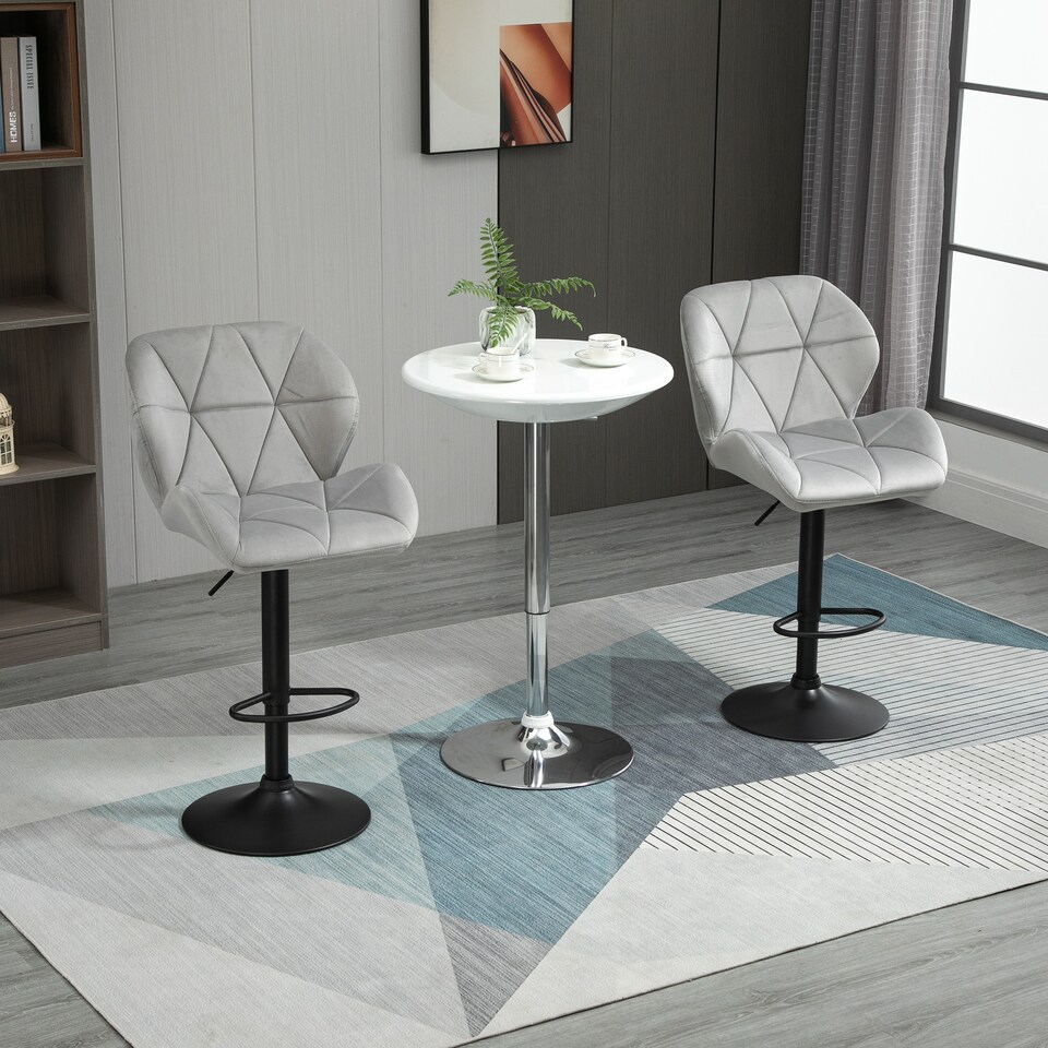 image 1 of HOMCOM Adjustable Bar Stools Set of 2, Armless Upholstered Swivel Counter Chairs, Barstools with Back, Footrest, Light Grey