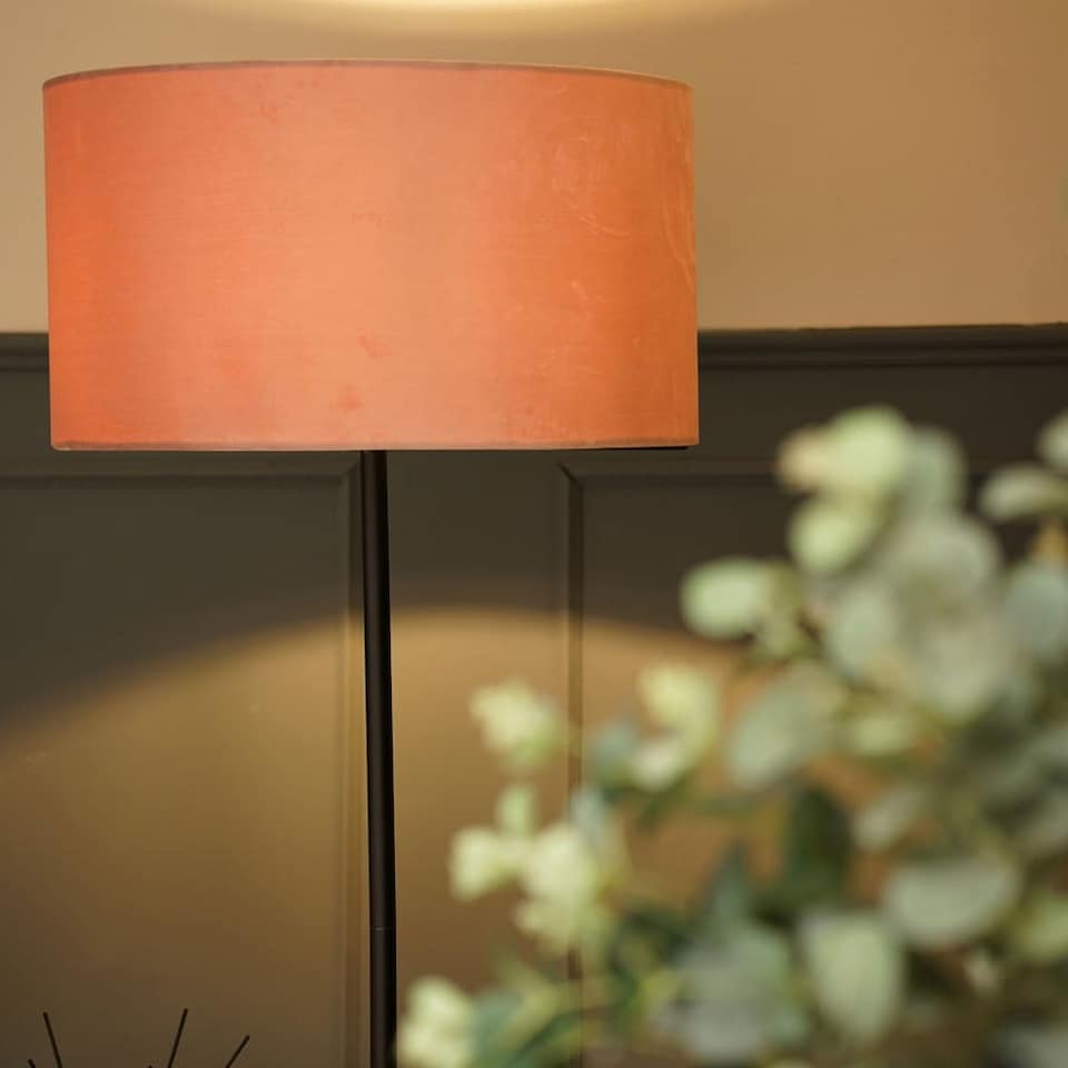 image 1 of ValueLights Tavel Matte Black Floor Lamp Blush Pink Velvet Shade