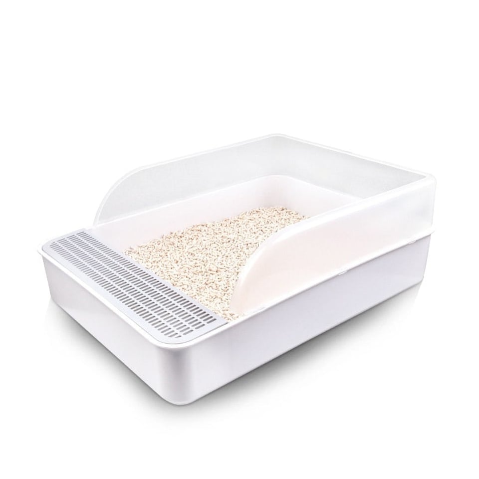 image 1 of Living and Home Open Cat Litter Box Easy Cleaning - White & Grey