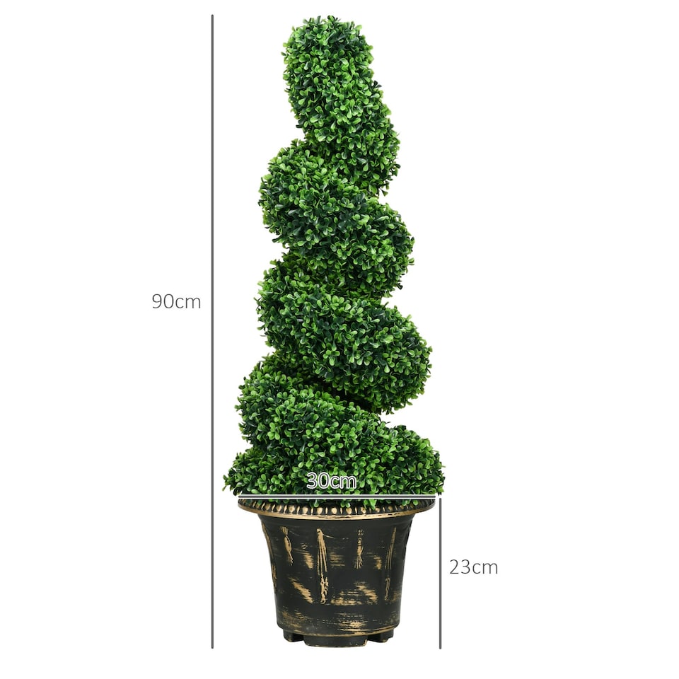 image 1 of HOMCOM Set of 2 Potted Artificial Plants, Topiary Spiral Boxwood Trees, 90cm
