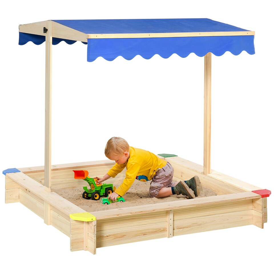 image 1 of Outsunny Kids Wooden Cabana Sandbox Children Outdoor Playset w/ Bench Canopy
