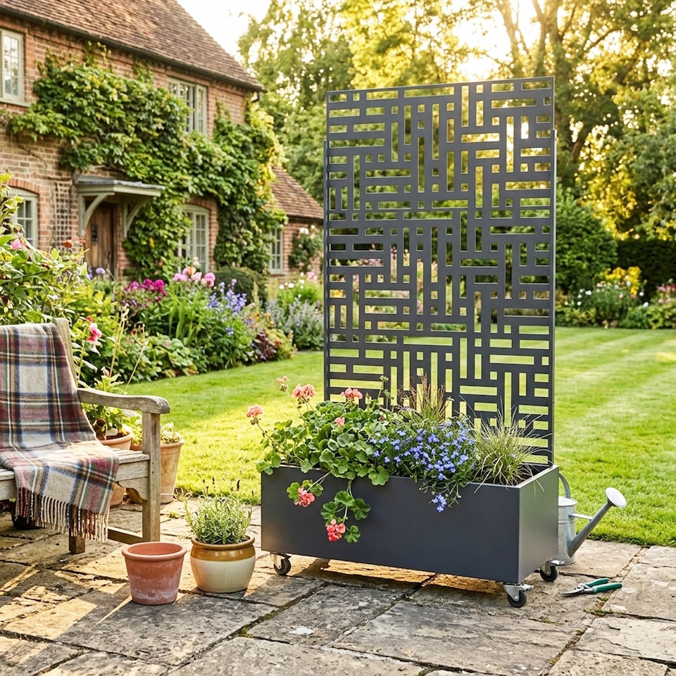 image 1 of Nicoman Metal Outdoor Privacy Screen Panel with Planter | Grey | Grey | 1