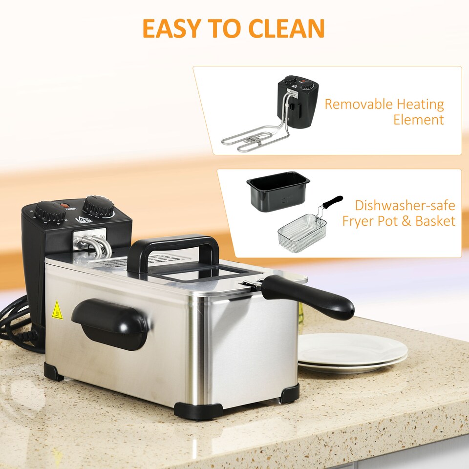 image 1 of HOMCOM 3 Litre Deep Fat Fryer with Adjustable Temperature, 60min Timer, 2000W