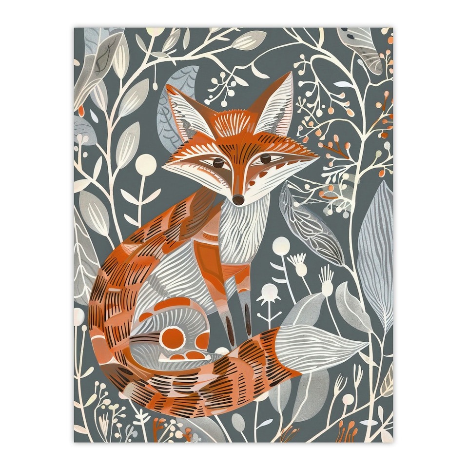 image 1 of Woodland Folk Art Grey Rustic Wildflowers Black Framed Wall Art Print A4