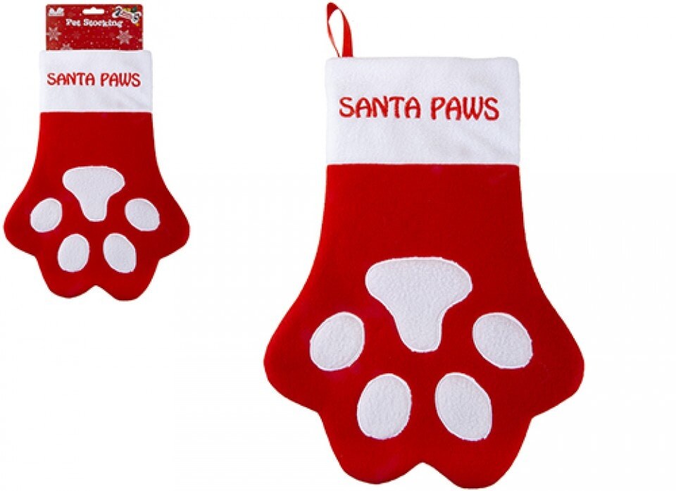 image 1 of Felt Paw Shaped Pet Christmas Stocking