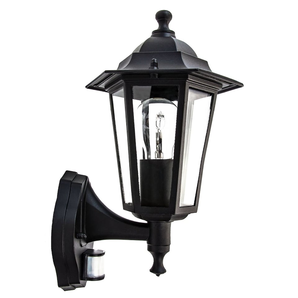 image 1 of Traditional Sensor Controlled Outdoor Lantern Wall Light Fitting in Matt Black | Black | Black | 1