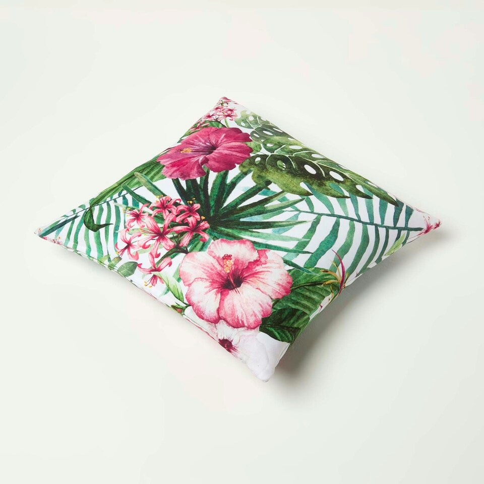 image 1 of Homescapes Botanical Flower Outdoor Cushion 45 x 45 cm - Set of 2 | Multi | 45 x 45 cm | 2