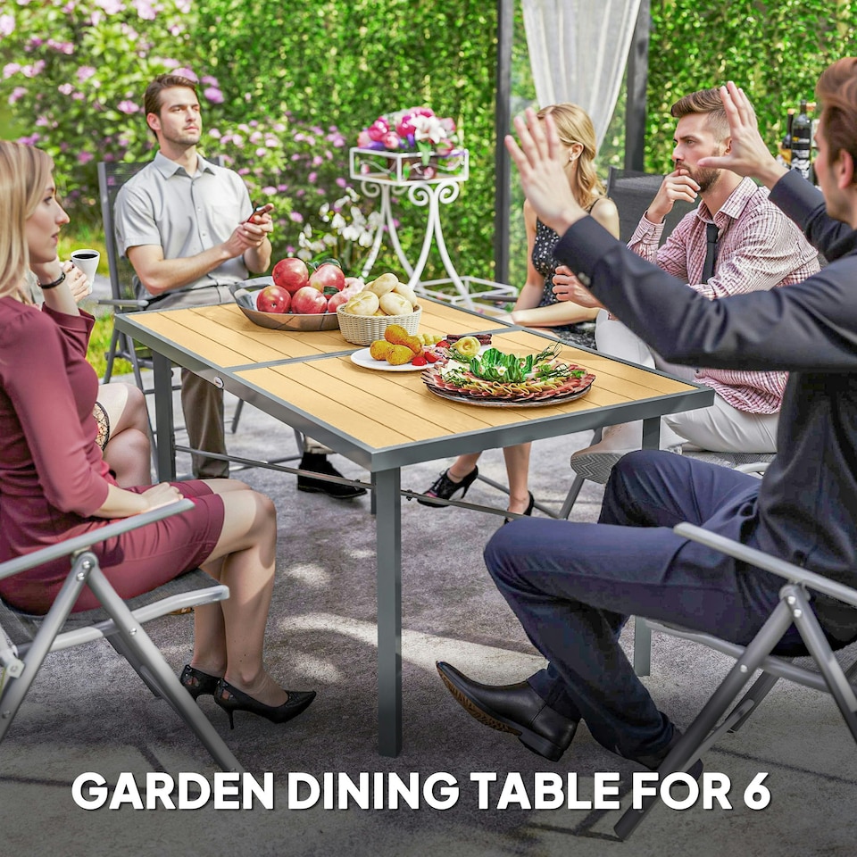 image 1 of Outsunny Dining Garden Table for 6 with 5cm Umbrella Hole Yellow | Natural wood finish