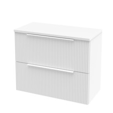 Balterley Tixall Fluted 2 Drawer Wall Hung Vanity Unit with Worktop, Satin White, 800mm