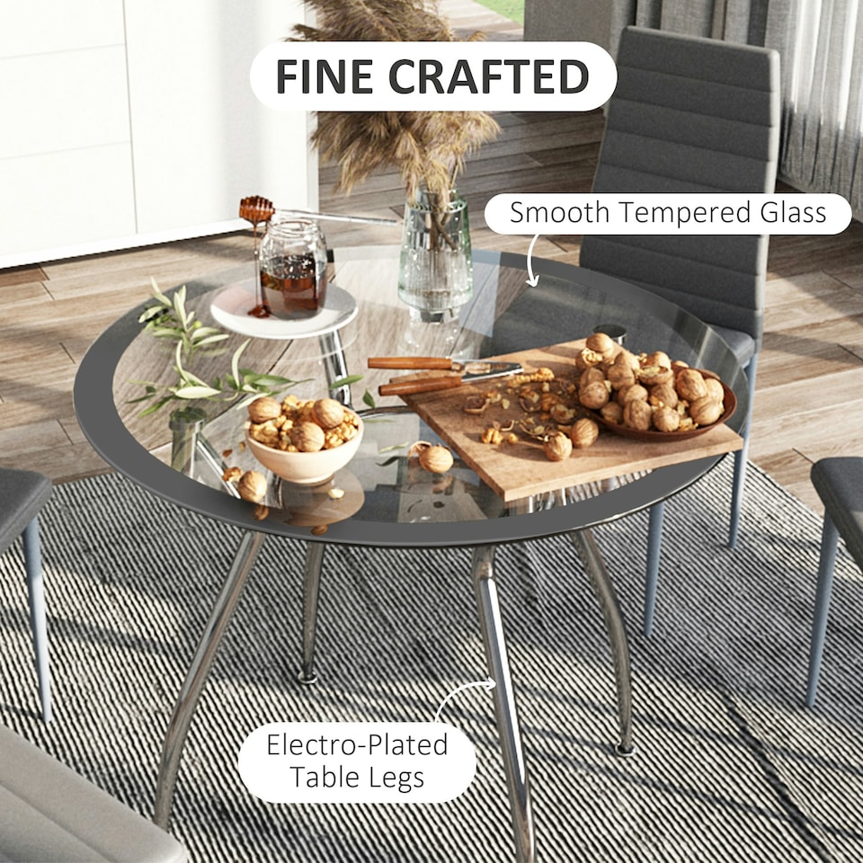 image 1 of HOMCOM Round Dining Table Set for 4, Kitchen Table and Chairs with Cushion