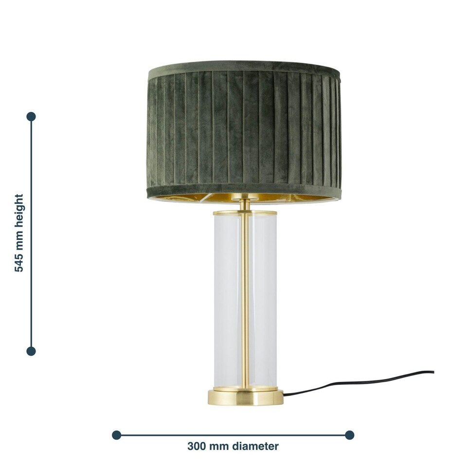 image 1 of Set of 2 Aura - Satin Brass Lamps with Green Pleated Velvet Shades Bronze | Green