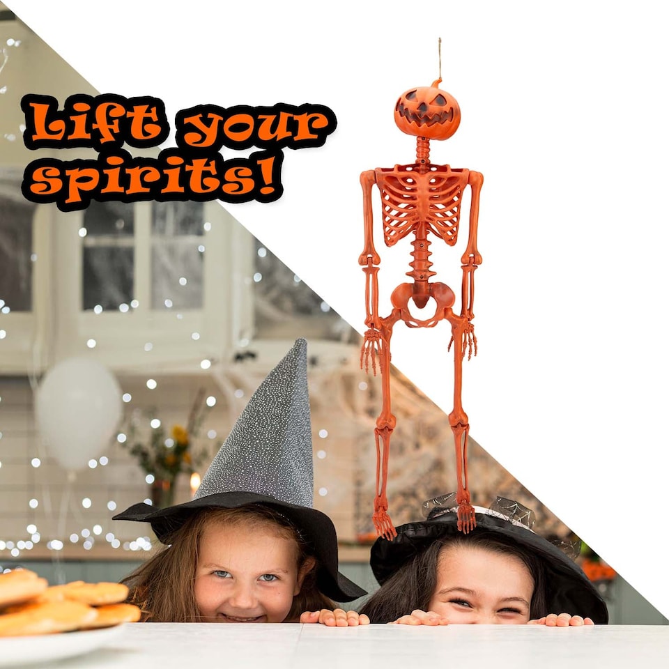 image 1 of PMS Halloween Hanging Pumpkin Skeleton, Orange