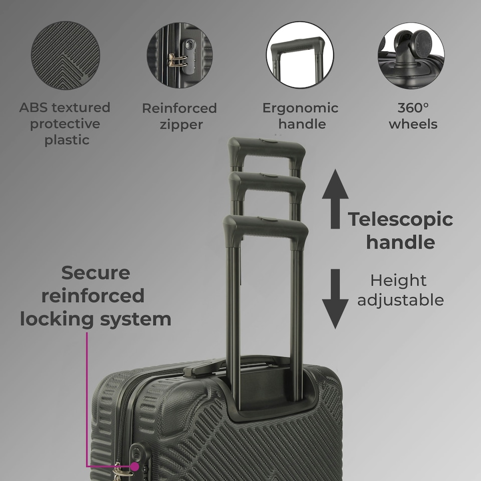 image 1 of Black 3 Piece Hard Shell Suitcase Set Black