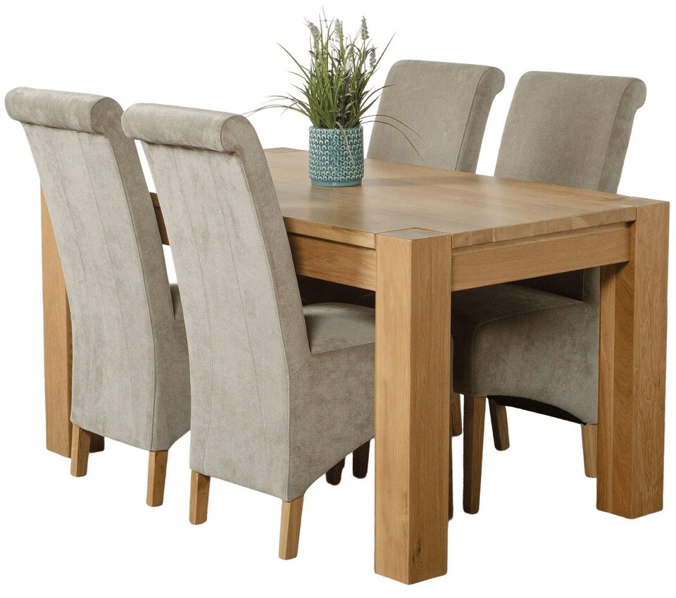 image 1 of Kuba 150 x 85 cm Chunky Medium Oak Dining Table and 4 Montana Fabric Chairs | Grey | Grey