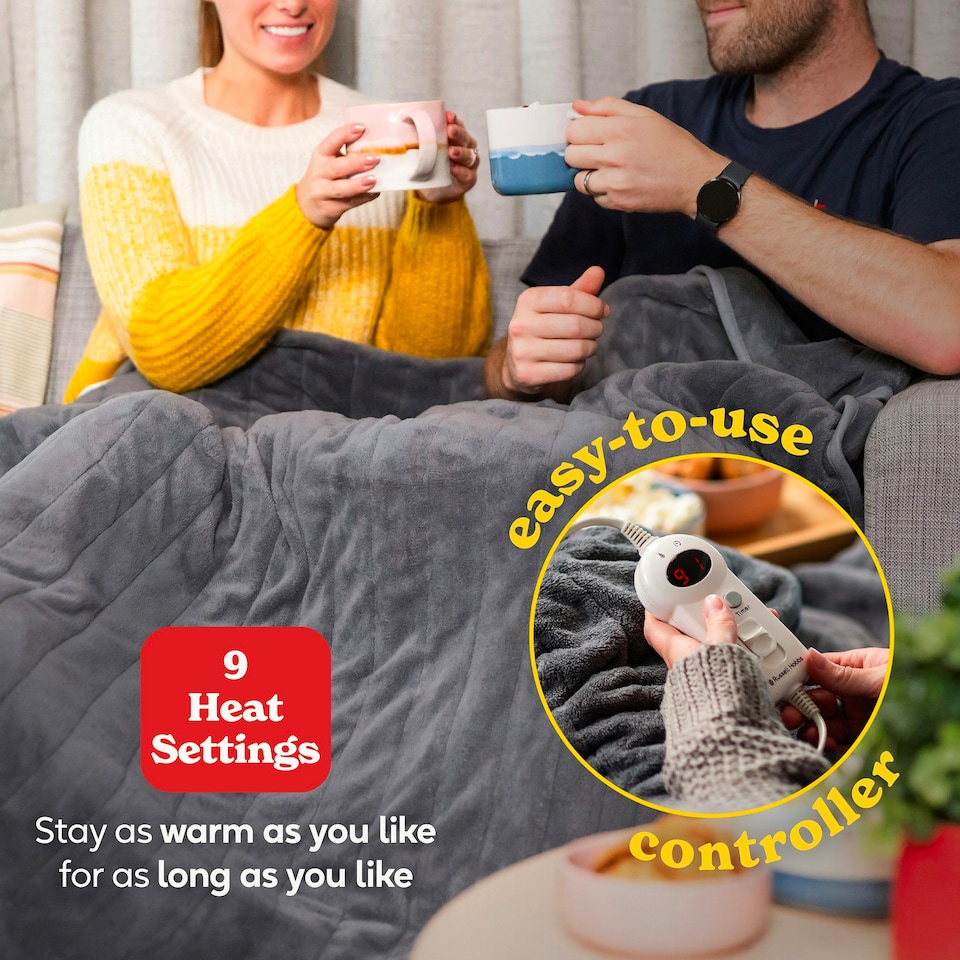 image 1 of Russell Hobbs Electric Blanket Grey Heated Throw Microfleece 9 Heat Settings RHHT1004GR Grey