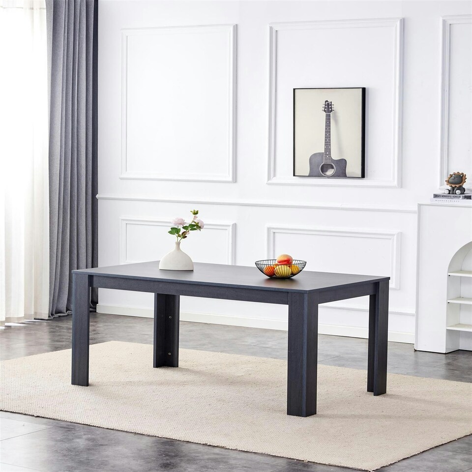 image 1 of Dining Table Dark Grey Wood Kitchen Place for 6 Seats, Dining Table Only (Dark Grey H75 x L140 x W80 CM) Grey